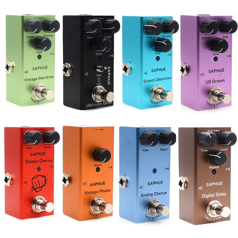 Mini guitar effects Guitar Pedals 
Distortion 
Gain Booster 
Chorus 
Phase 
Delay 
Tremolo 
US Dream 
Crunch